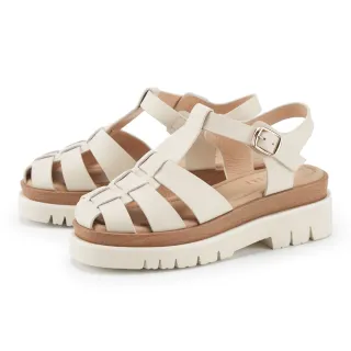 【ORIN】真皮魚骨編織厚底涼鞋(米色)