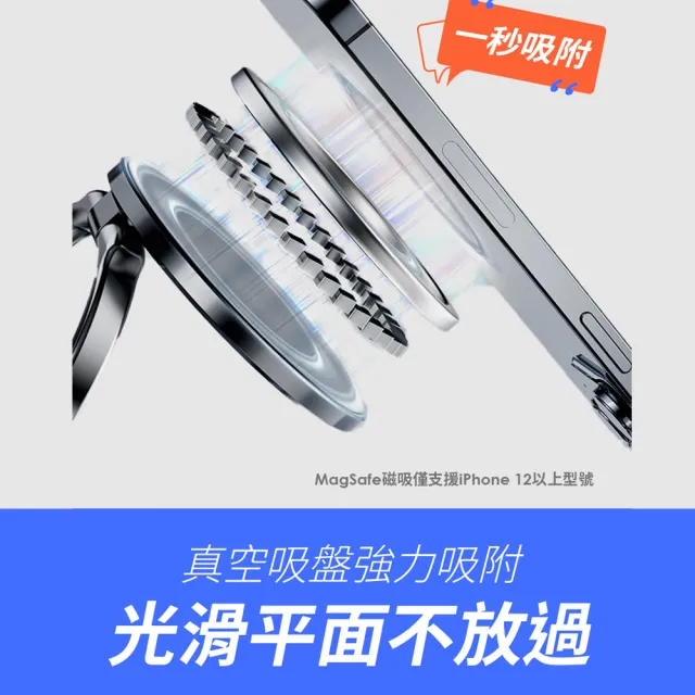 2入組【YOMIX 優迷】360°萬向旋轉免充電真空吸附手機支架(Magsafe適用/拍照神器/雙向吸附/自拍直播導航用)