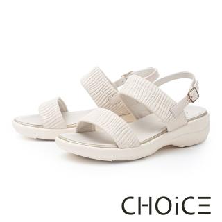 【CHOiCE】造型水波紋羊皮二字寬帶親膚涼鞋(米色)