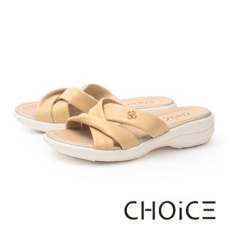 【CHOiCE】柔軟羊皮交叉帶輕量厚底拖鞋(黃色)