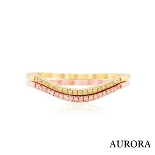 【AURORA 歐羅拉】天然粉紅鑽黃彩鑽18K金鑽戒 線戒 千面女郎