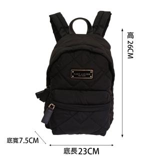 【MARC JACOBS】MJ 馬克賈伯 鐵牌LOGO菱格縫線拉鍊後揹包 黑色 小款(贈原廠紙袋)
