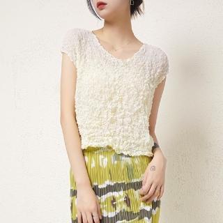 【米蘭精品】現貨秒發 三宅風皺褶衣服褶皺上衣摺衣彈力女裝顯瘦折衣大碼(短袖T恤4色74fg9)