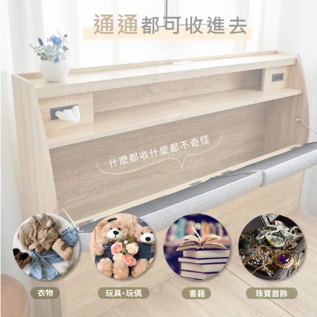 【藤原傢俬】貓抓皮靠枕收納床頭箱附充電插座雙人加大6尺(不含床架/底)