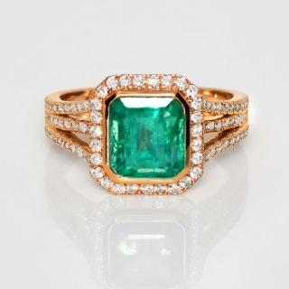 【似曾國際珠寶】現貨新款 IGI 14K 玫瑰金 2.26克拉 Emerald Cut 尚比亞祖母綠戒指(天然尚比亞祖母綠)