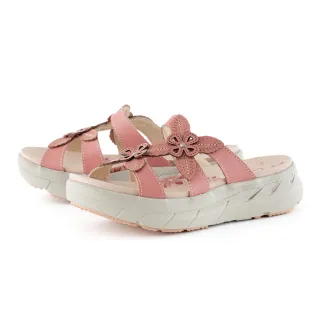 【CHOiCE】親膚真皮涼爽花葉厚底休閒拖鞋(粉色)