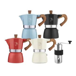 【FUJI-GRACE 日本富士雅麗】經典義式小摩卡壺2cup+磨豆機(四色任選)