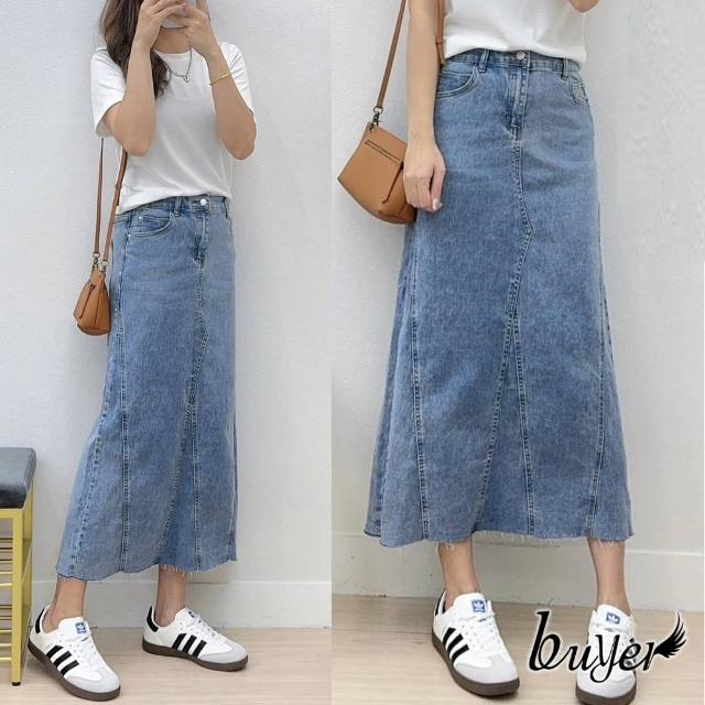 【buyer 白鵝】百搭時尚 韓妞 牛仔 後開岔 長裙(牛仔藍M~XL)