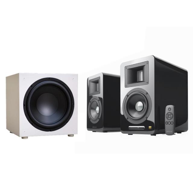 【AIRPULSE】A100 PLUS鋼烤黑+ELAC SUB1225W(雙聲道主動式音箱+12吋重低音喇叭)