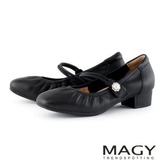 【MAGY】魔鬼氈真皮一字帶低跟瑪莉珍鞋(黑色)