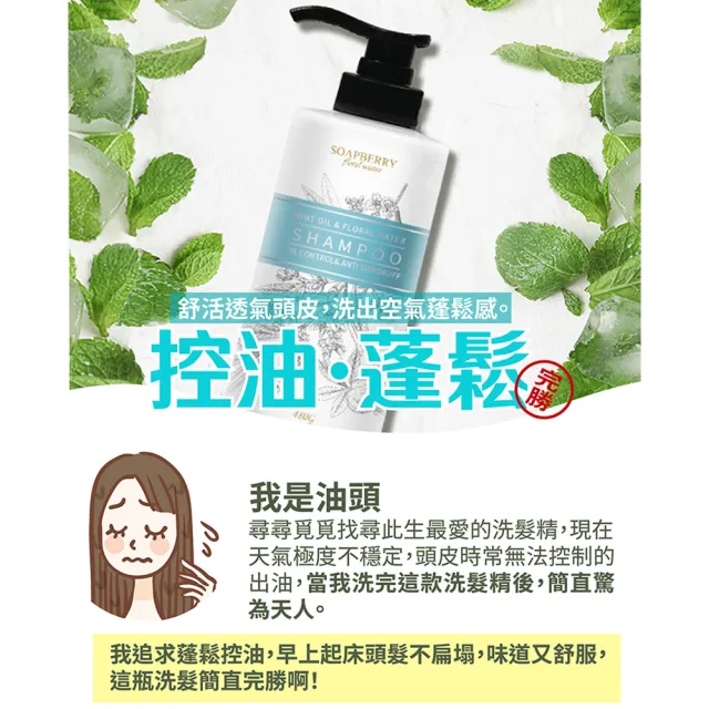 【古寶無患子】3入組 舒爽薄荷控油去屑純露洗髮精480g