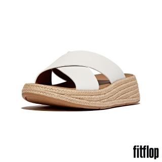 【FitFlop】F-MODE 草編皮革厚底交叉涼鞋-女(都會白)
