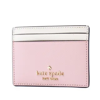 【KATE SPADE】Madison十字紋防刮拚色名片夾-粉/白