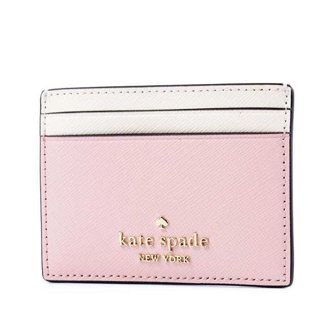 【KATE SPADE】Madison十字紋防刮拚色名片夾-粉/白