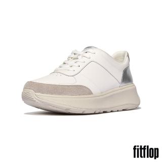 【FitFlop】F-MODE 皮革/麂皮/金屬厚底休閒鞋-女(都會白/銀色)