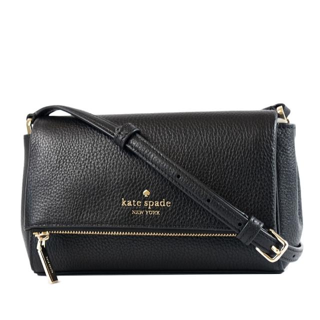 【KATE SPADE】Leila 荔枝紋暗層翻蓋磁釦斜背包-黑色
