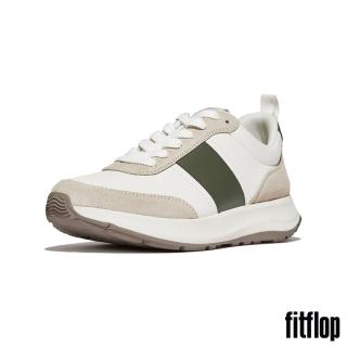 【FitFlop】F-MODE FLOW MENS 皮革/麂皮/厚底休閒鞋-女(白色/綠色)