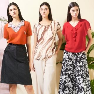 【TOWN’WEAR 棠葳】精選造型設計上衣(三款任選/中大尺碼/多色/素色/印圖/圓領/雪紡/荷葉領/開襟)