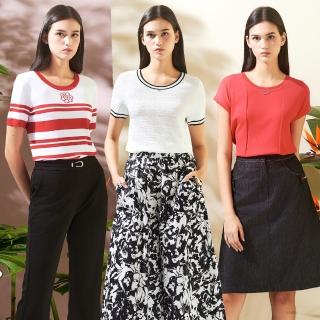 【TOWN’WEAR 棠葳】精選素雅針織上衣(三款任選/中大尺碼/女上衣/女上著/撞色/拼接/休閒/輕薄/條紋)