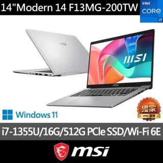 【MSI 微星】14吋i7 輕薄效能筆電(Modern 14/i7-1355U/16G/512G SSD/Win11/F13MG-200TW)