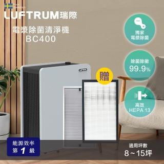 【LUFTRUM瑞際】電漿除菌清淨機BC400+寵物版(電漿除菌智慧空氣清淨機BC400/附贈寵物版濾網)