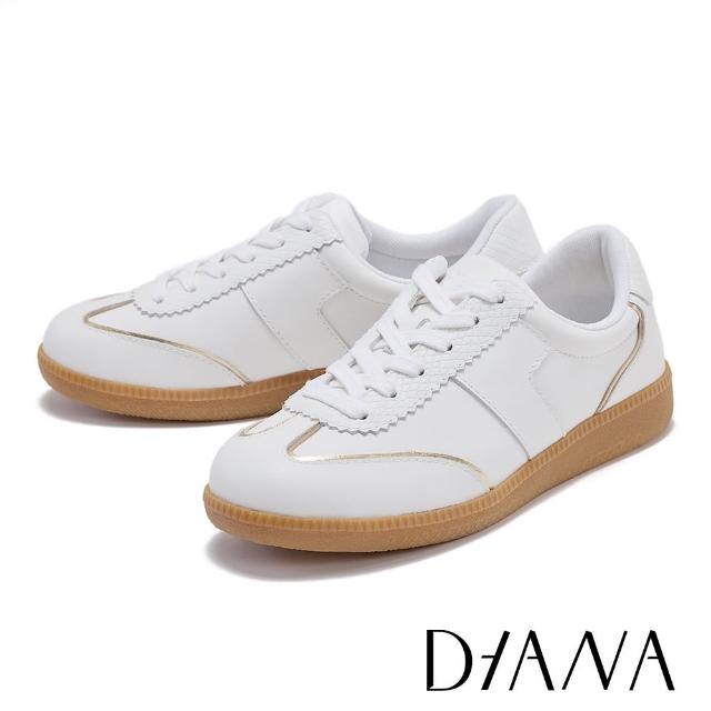 【DIANA】復古皮革拼接綁帶德訓休閒鞋(白色)