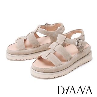 【DIANA】澎澎魚骨編織牛麂皮厚底涼鞋(灰色)