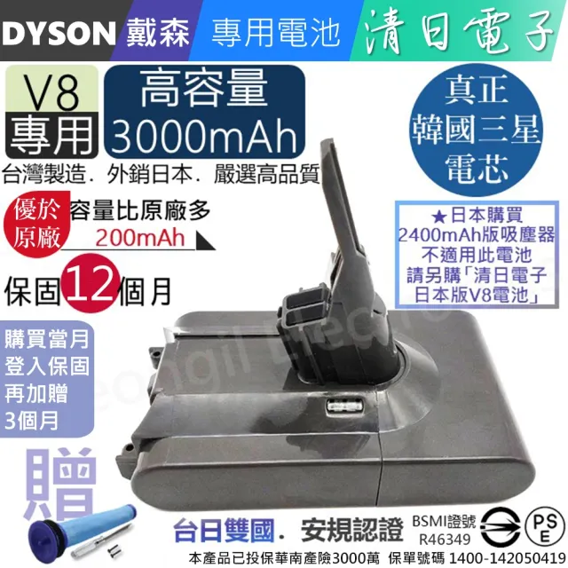 【清日電子】Dyson 戴森 V8 SV10 3000mAh 台製高品質吸塵器電池 V8 系列 Absolute Fluffy SV25 V8slim