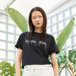 【MATIN KIM】官方旗艦 抽線造型短版短袖T恤(黑色)