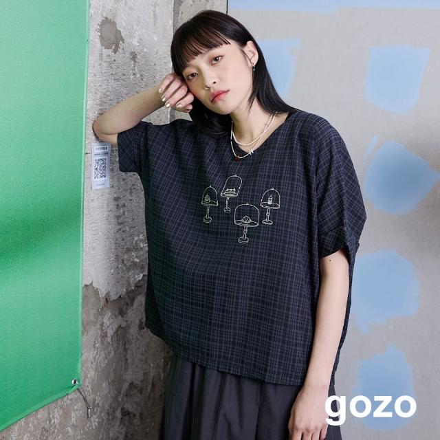 【gozo】蛋糕展示架格紋抗皺連袖上衣(兩色)