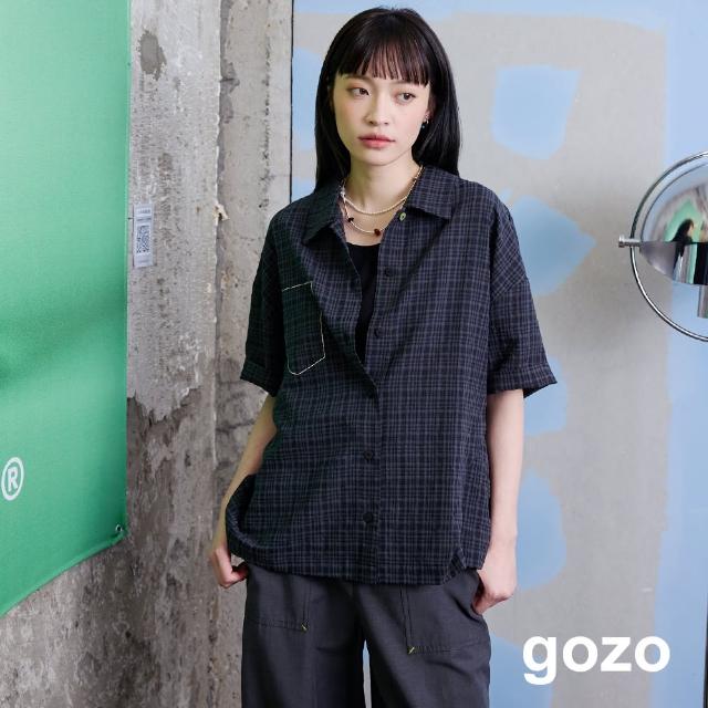 【gozo】小蛋糕抓褶格紋抗皺短袖襯衫(兩色)