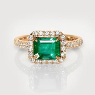 【似曾國際珠寶】現貨新款 IGI 14K 玫瑰金 1.92克拉 Emerald Cut 尚比亞祖母綠戒指(天然尚比亞祖母綠)