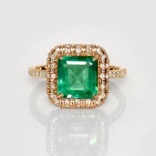 【似曾國際珠寶】現貨新款 IGI 14K 玫瑰金 2.52克拉 Emerald Cut 尚比亞祖母綠戒指(天然尚比亞祖母綠)
