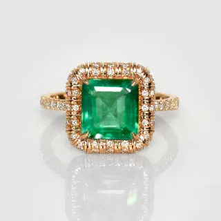 【似曾國際珠寶】現貨新款 IGI 14K 玫瑰金 2.52克拉 Emerald Cut 贊比亞祖母綠戒指(天然贊比亞祖母綠)