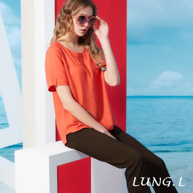 【LUNG.L 林佳樺】LS39A 橘紅色裝飾小皮包短袖天絲棉女裝上衣(春夏新品)