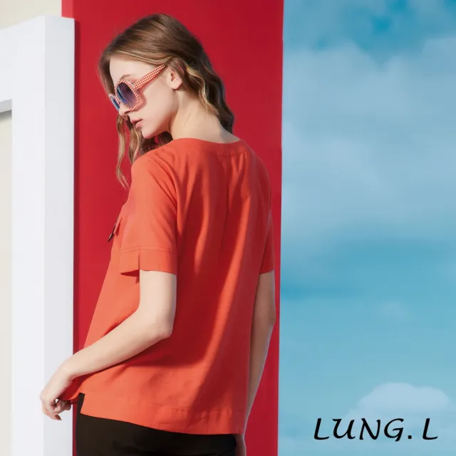 【LUNG.L 林佳樺】LS39A 橘紅色裝飾小皮包短袖天絲棉女裝上衣(春夏新品)