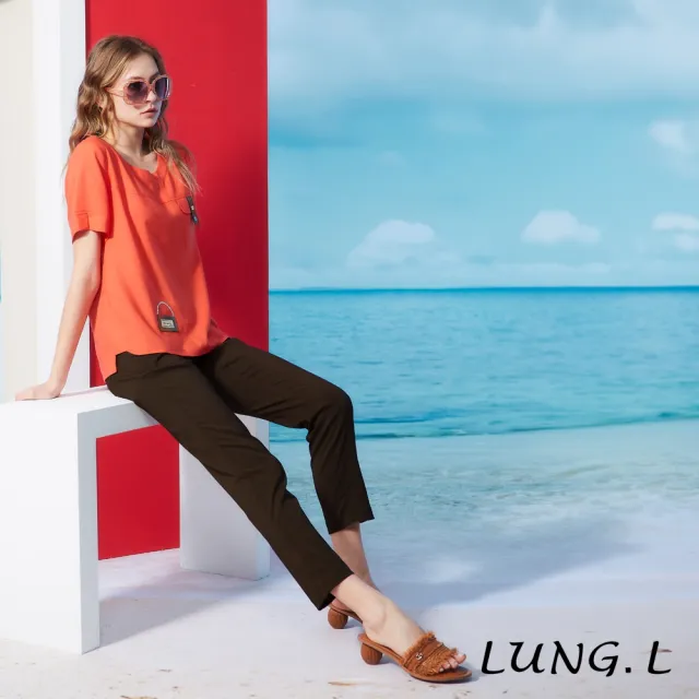 【LUNG.L 林佳樺】LS39A 橘紅色裝飾小皮包短袖天絲棉女裝上衣(春夏新品)
