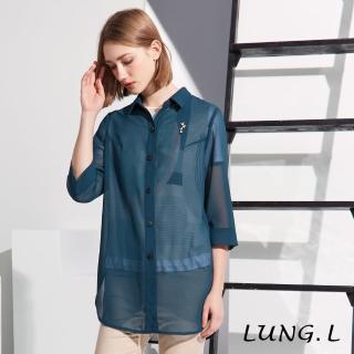 【LUNG.L 林佳樺】LR57C 綠色厚雪紡長版七分袖女裝罩衫(春夏新品 加大尺碼)