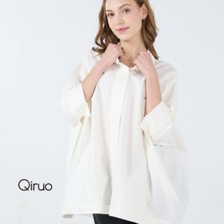 【Qiruo 奇若名品】專櫃白色五分袖造型襯衫3073A 長版設計(M-L)