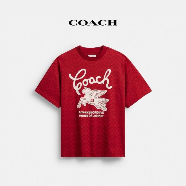 【COACH】蔻馳官方直營 PEGASUS棉質休閒型經典Logo圖案T恤-紅色經典Logo(CX313)