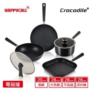 【HAPPYCALL】石墨烯IH極致鈦不沾鍋四鍋六件組(28cm深炒鍋/平底/方煎鍋/直立鍋蓋/20cm單柄湯鍋/售完不補)