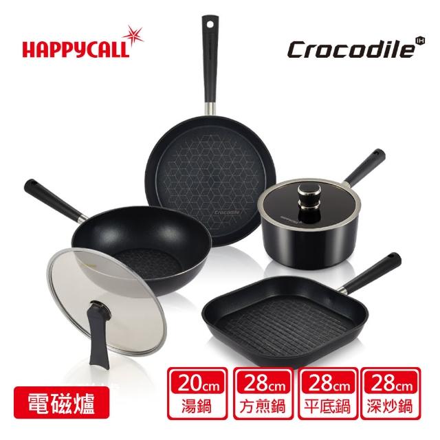 【HAPPYCALL】石墨烯IH極致鈦不沾鍋四鍋六件組(28cm深炒鍋/平底/方煎鍋/直立鍋蓋/20cm單柄湯鍋/售完不補)