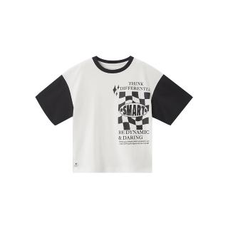 【GIORDANO 佐丹奴】童裝拼接印花短袖上衣 think differently(02 皎白)