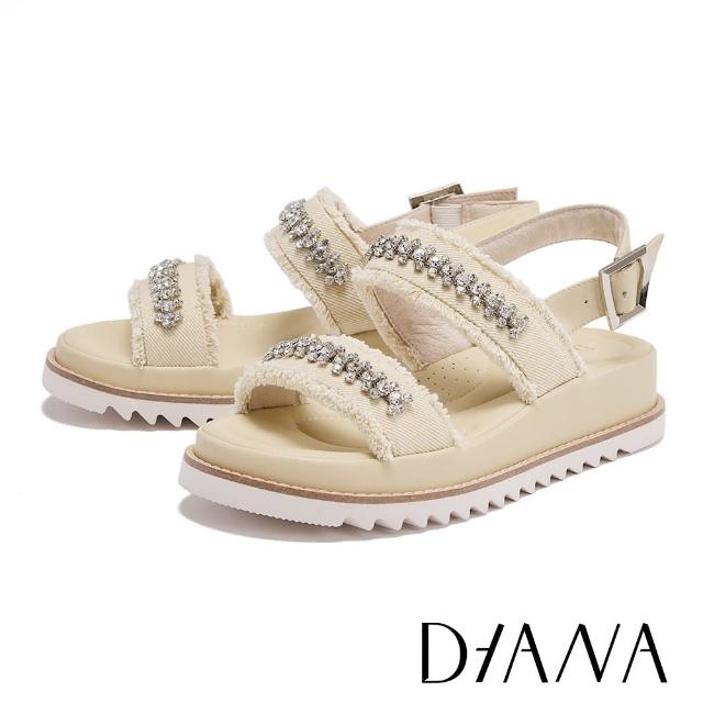 【DIANA】雙寬帶牛仔布鑽條厚底涼鞋(米色)
