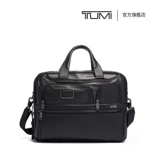 【TUMI】Alpha 可擴充套件皮革高階商務筆電公事包 - 黑(TUMI 官方旗艦店)