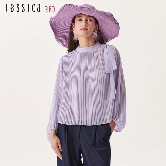【Jessica Red】氣質甜美皺褶雪紡綁帶長袖上衣R52309（紫）