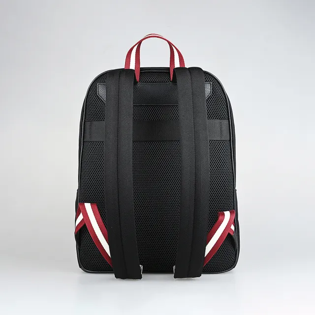 【BALLY】BALLY Code粒面燙印標籤LOGO設計尼龍/牛皮拉鍊後背包(黑)