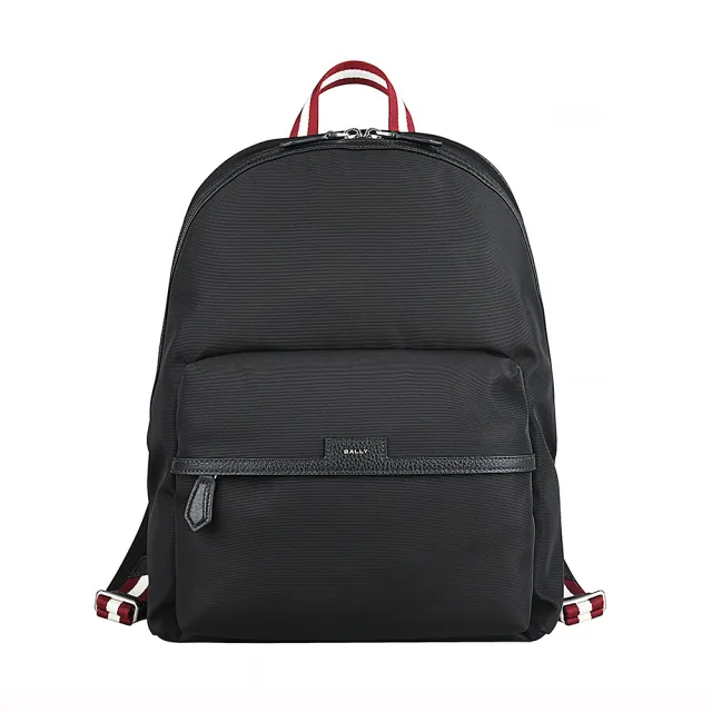 【BALLY】BALLY Code粒面燙印標籤LOGO設計尼龍/牛皮拉鍊後背包(黑)