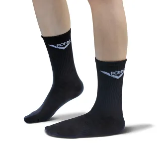 【PONY】經典LOGO 中筒襪 運動襪 棉襪 素色襪 襪子 吸濕 排汗 男女 黑 白(6入組)