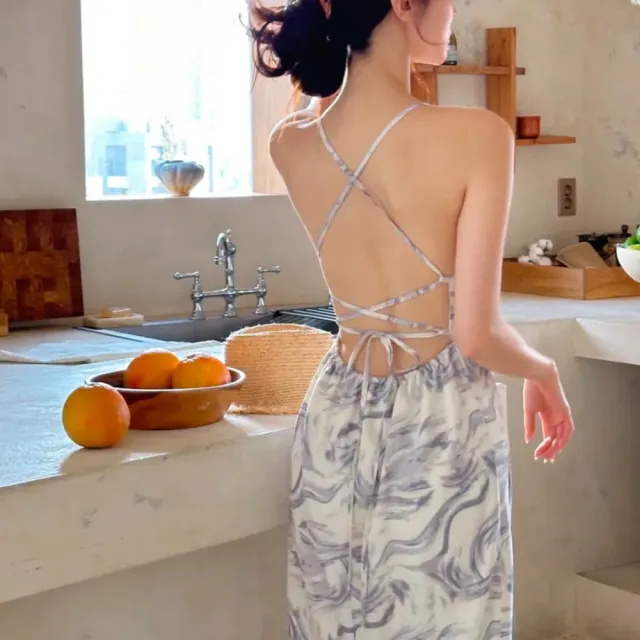 【SeasonsBikini】正韓情侶美背綁帶連身長洋裝/男款度假上衣-KK32(情侶裝襯衫洋裝)